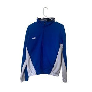 Puma Women's Blue and White Collared Zip Up Athletic Jacket S